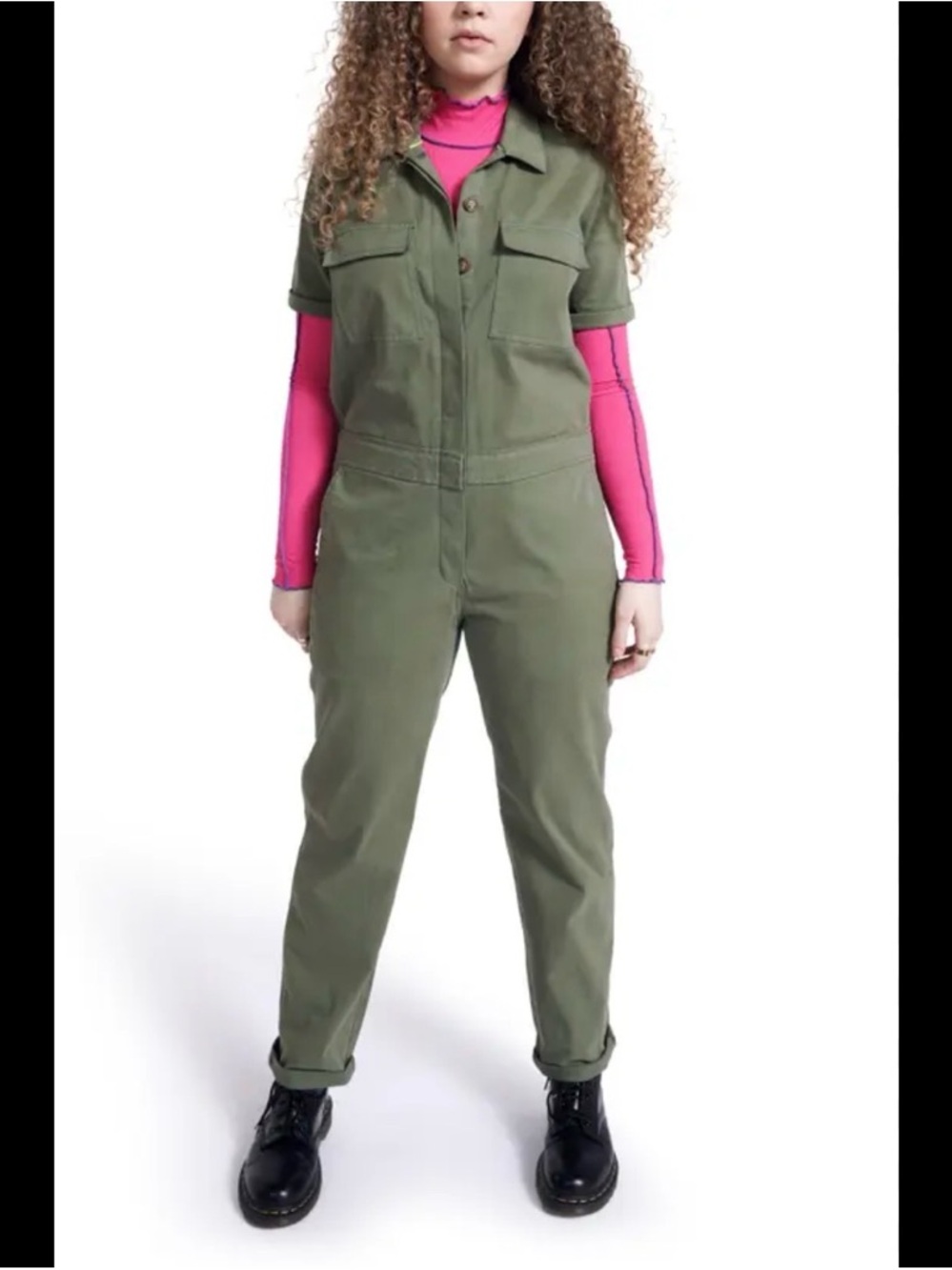 BP + Wildfang Olive Green Utility Short Sleeve Jumpsuit Size XL